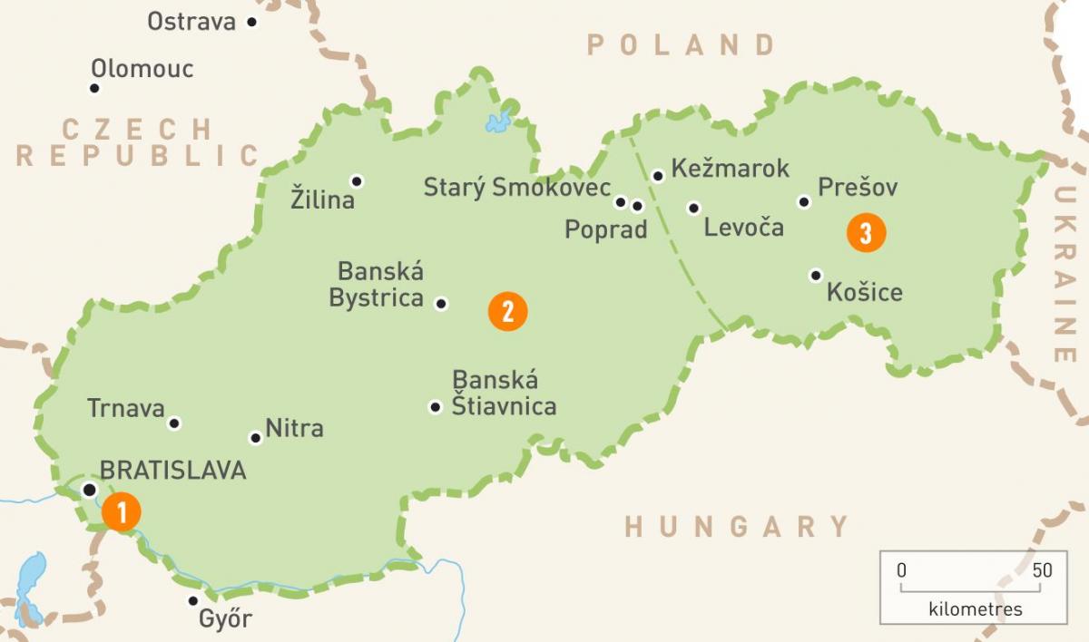 térkép Szlovákia régiók