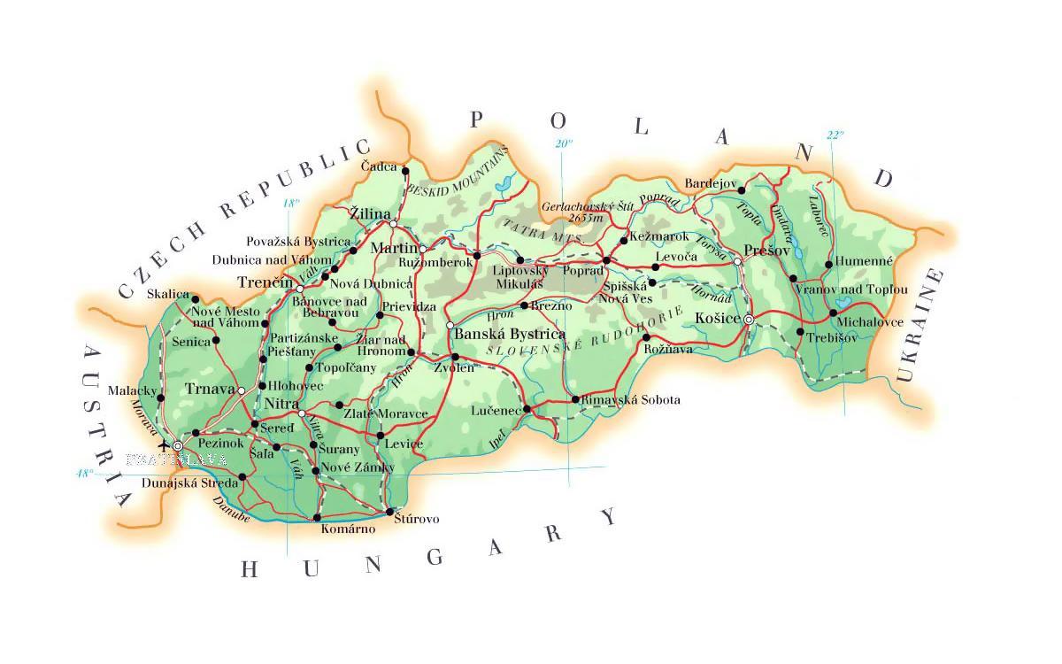térkép Szlovákiában, síterepek